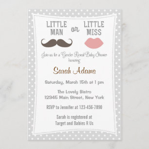 Gender Reveal Baby Shower Invitation Moustache Lip