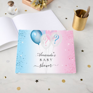 Gender reveal baby shower party blue pink  guest book