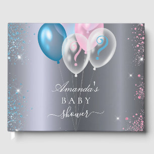 Gender reveal baby shower party silver blue pink guest book