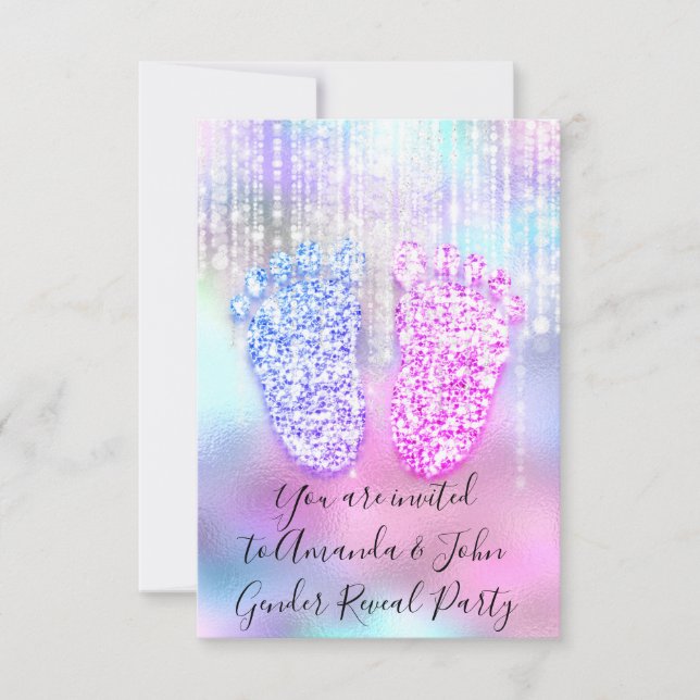 Gender Reveal Baby Shower Pink Blue Cute Feet Invitation (Front)