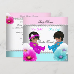 Gender Reveal Baby Shower Pink Teal Blue Flowers Invitation