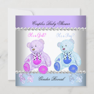 Gender Reveal Baby Shower Purple Blue Teddy Bears Invitation