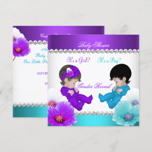Gender Reveal Baby Shower Purple Teal Blue Br Invitation