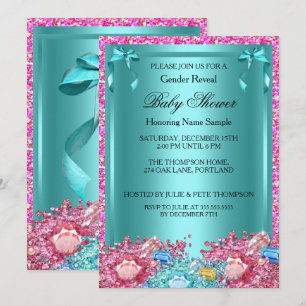 Gender Reveal Baby Shower Teal Pink Crystals 2 Invitation