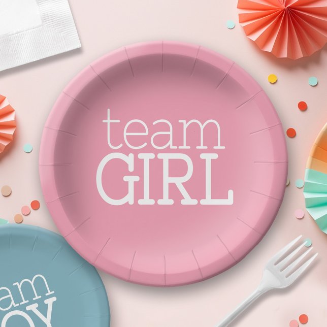 Gender Reveal Baby Shower - Team Pink Girl Paper Plate (Personalized Party Plates)