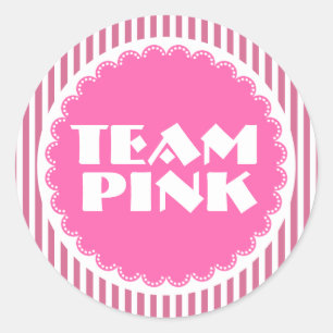 Gender Reveal Baby Shower Team Pink with Stripes Classic Round Sticker