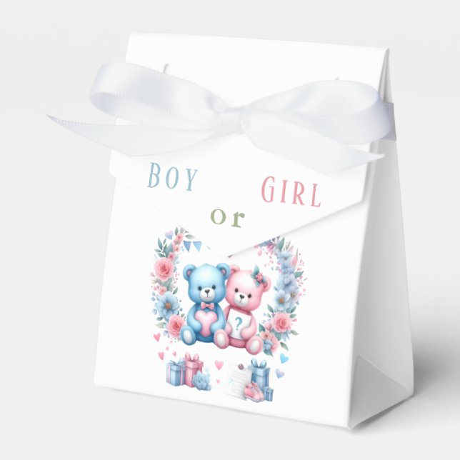 Gender reveal baby shower Teddy Bear blue pink 3 - Favour Box (Front Side)