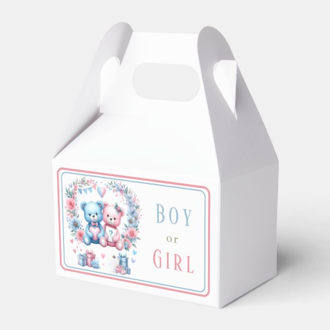 Gender reveal baby shower Teddy Bear blue pink 3 - Favour Box (Front Side)
