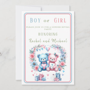 Gender reveal baby shower Teddy Bear blue pink 3 - Invitation