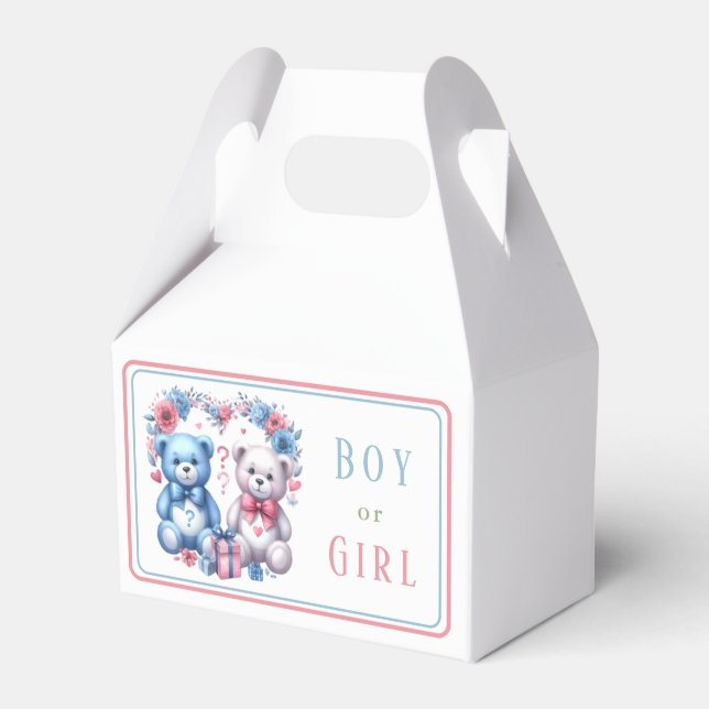 Gender reveal baby shower Teddy Bear blue pink 4 - Favour Box (Front Side)