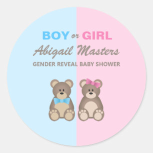 Gender Reveal Baby Shower Teddy Bears Classic Round Sticker