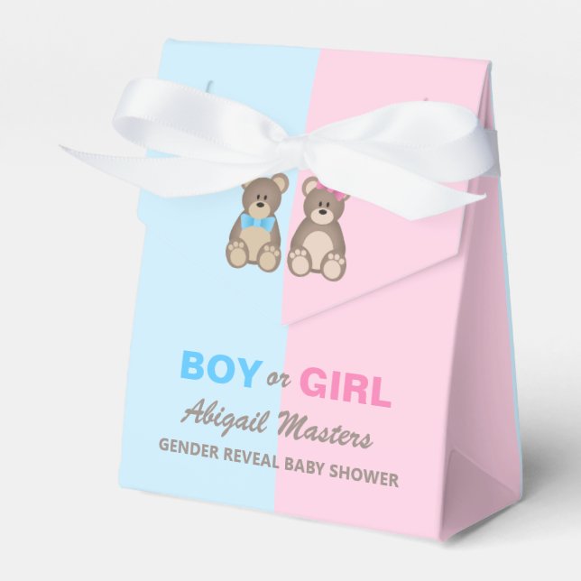 Gender Reveal Baby Shower Teddy Bears Favour Box (Front Side)