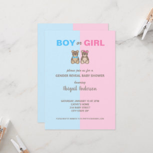 Gender Reveal Baby Shower Teddy Bears Invitation