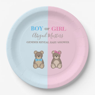 Gender Reveal Baby Shower Teddy Bears Paper Plate