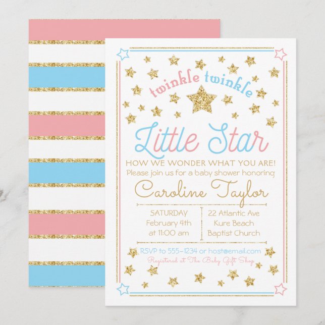 Gender Reveal Baby Shower Twinkle Little Star Invitation (Front/Back)