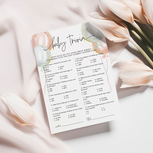 Gender Reveal Baby Trivia Baby Shower Game Card (Creator Uploaded)