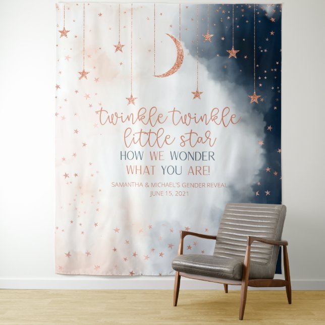 Gender Reveal Backdrop, Twinkle Little Star Banner Tapestry (In Situ)