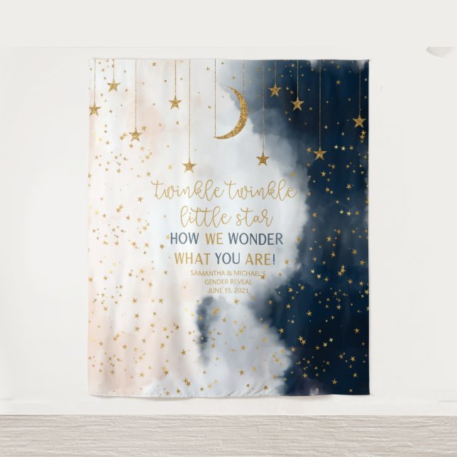 Gender Reveal Backdrop, Twinkle Little Star Banner Tapestry (Front)