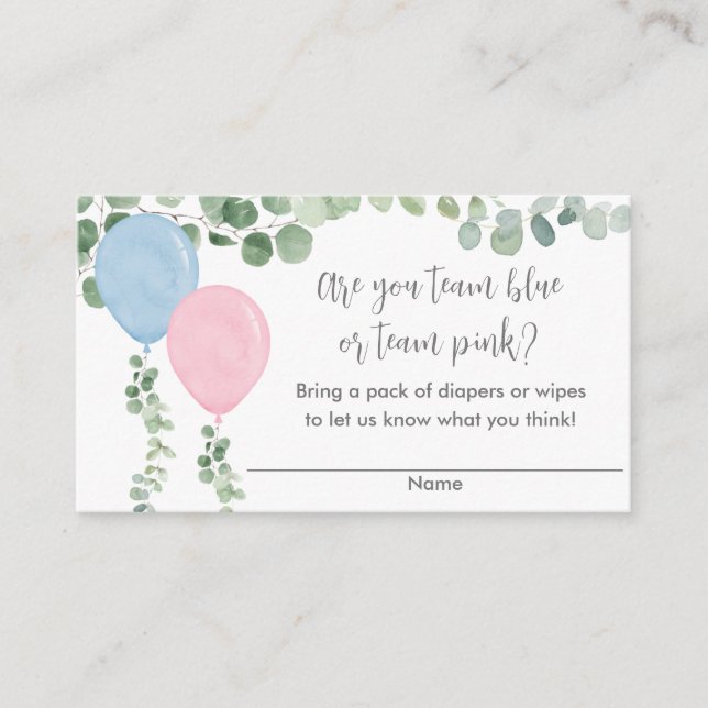 Gender reveal balloons baby shower diaper raffle enclosure card (Front)