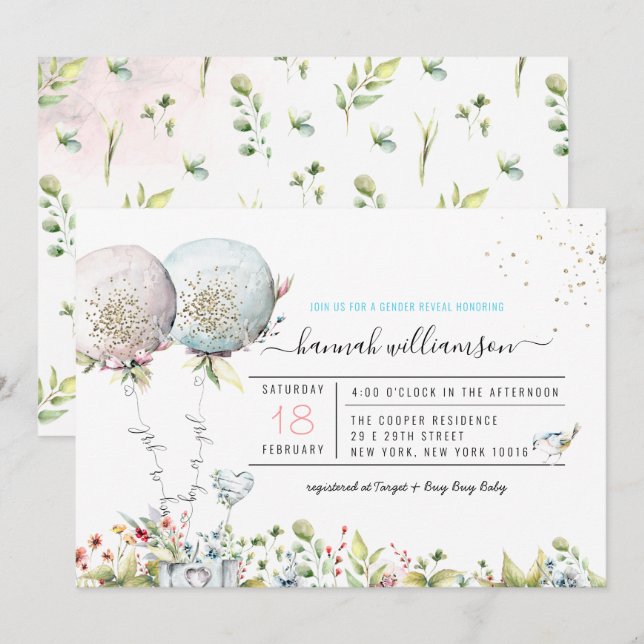 Gender Reveal Balloons Baby Shower Invitation (Front/Back)