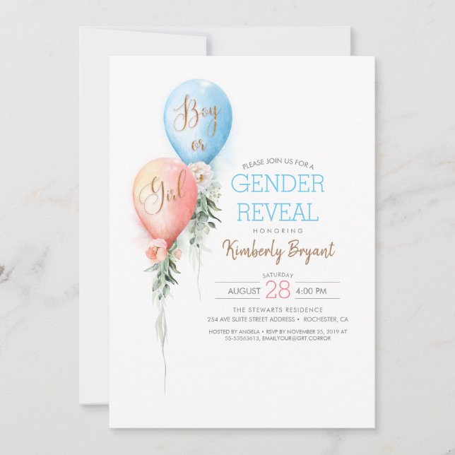 Gender Reveal Balloons Baby Shower invitation (Front)