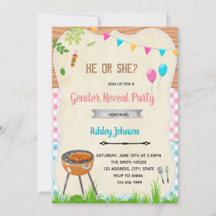 Gender reveal bbq party invitation