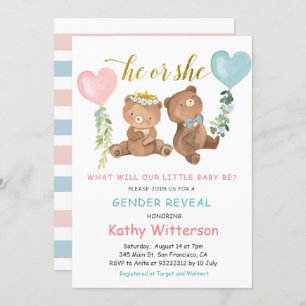 Gender Reveal Bear Balloons Baby Shower Invitation