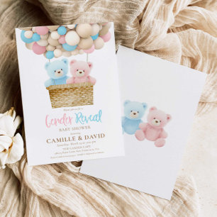Gender Reveal Bear Hot Air Balloon Invitation