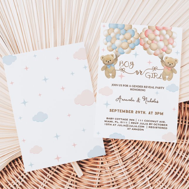 Gender Reveal Bear Pastel Pink & Blue Boy Girl Invitation (Creator Uploaded)