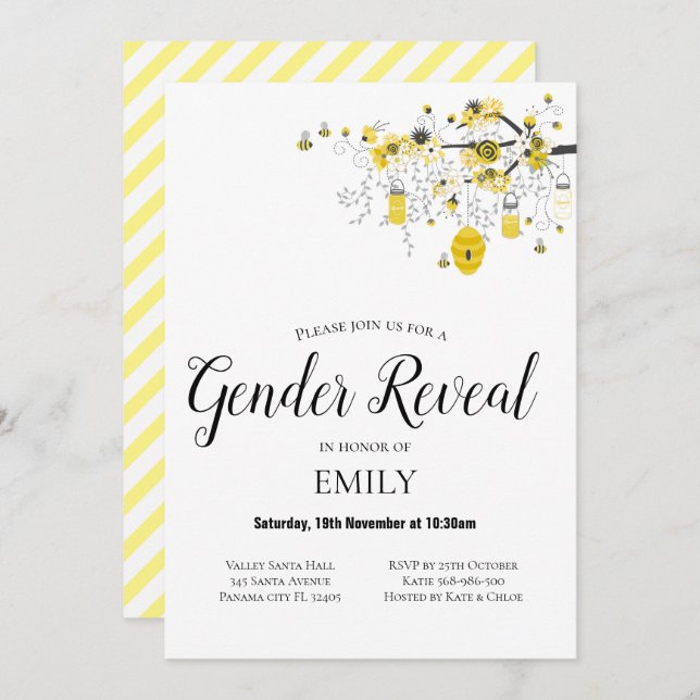 Gender Reveal Bee Baby Shower Invitation (Front/Back)