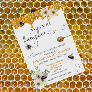 Gender Reveal Bee Honey Watercolor Daisy Invitation