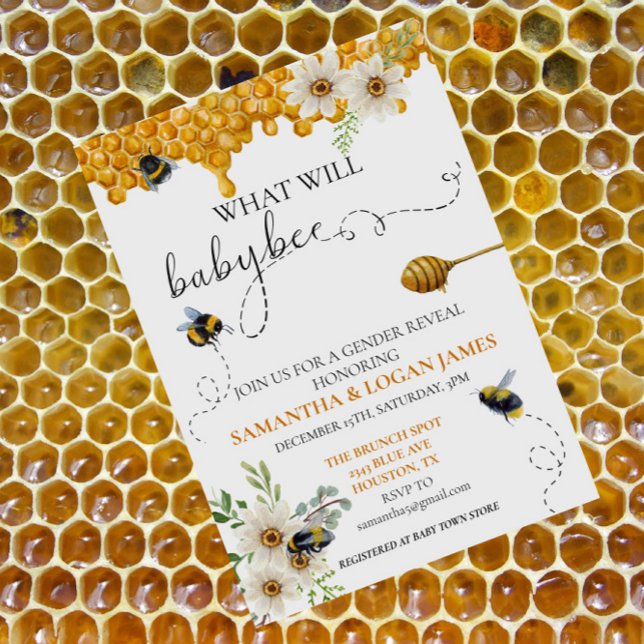 Gender Reveal Bee Honey Watercolor Daisy  Invitation (Creator Uploaded)
