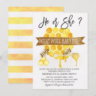 Gender Reveal Bee Themed Baby Shower Invitation
