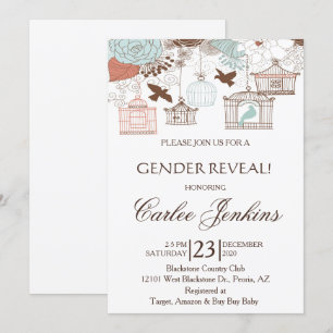 Gender Reveal Bird Cages Baby Shower Invite