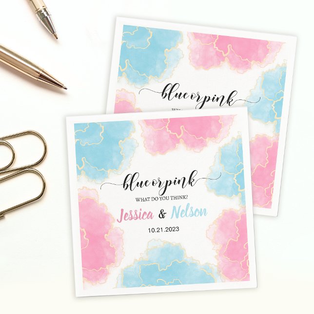Gender reveal Blue or pink He or she paper napkins (Creator Uploaded)