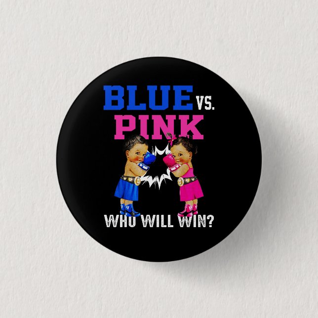 Gender Reveal Blue vs Pink Ethnic Boxing Babies Bo 3 Cm Round Badge (Front)