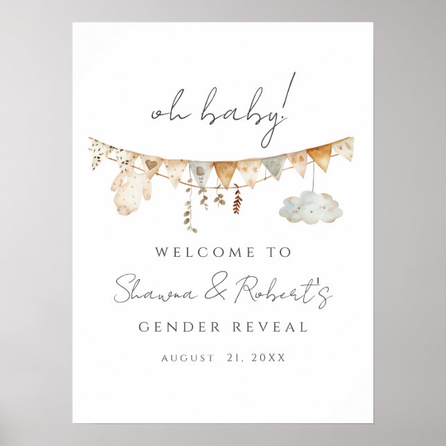 Gender Reveal Boho Baby Shower Welcome Sign (Front)