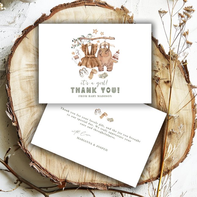 Gender Reveal Boho Clothesline Baby Shower Thank You Card (Creator Uploaded)