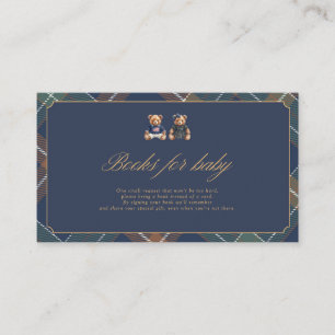 Gender Reveal Books for Baby Card Navy Plaid 3.5x2
