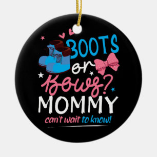 Gender Reveal Boots Bows Mommy Cant Wait To Know B Ceramic Tree Decoration