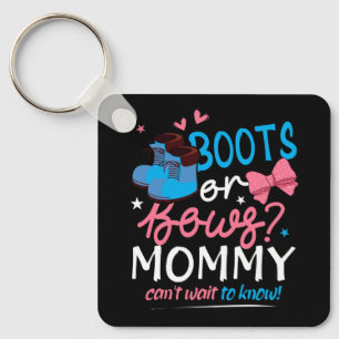 Gender Reveal Boots Bows Mommy Cant Wait To Know B Key Ring