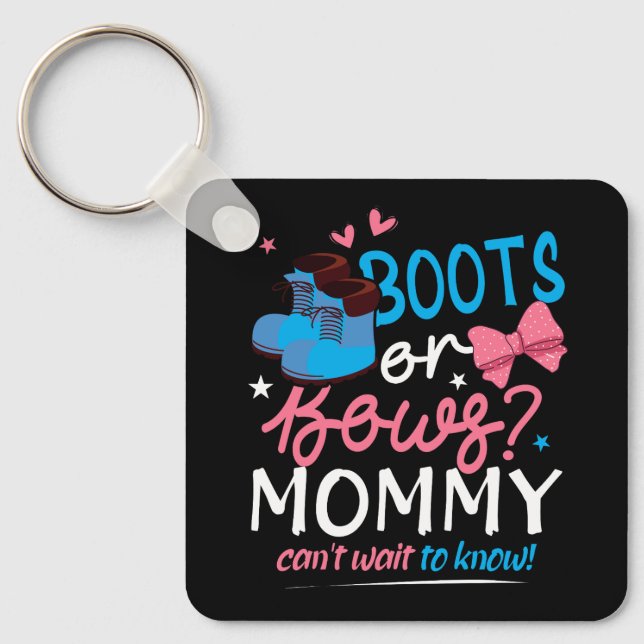 Gender Reveal Boots Bows Mummy Cant Wait To Know B Key Ring (Front)