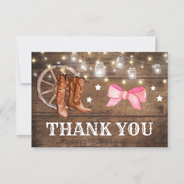 Gender Reveal Boots or Bows Thank You Card (Front)