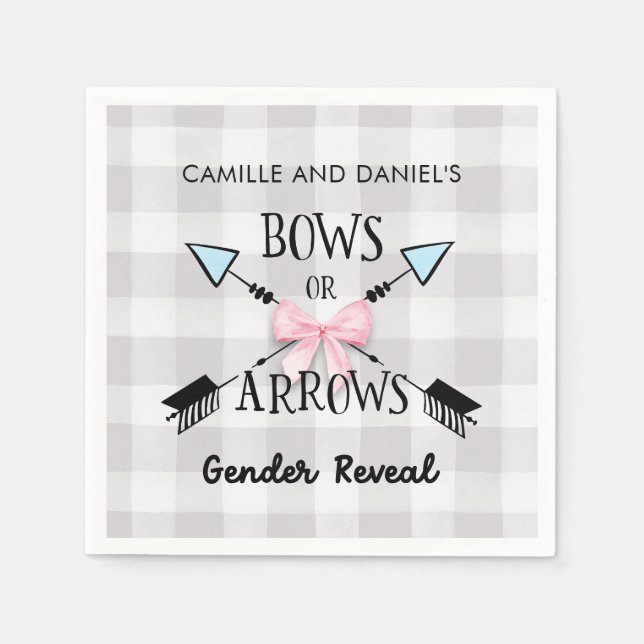 Gender Reveal Bows or Arrows Baby Shower Napkin (Front)