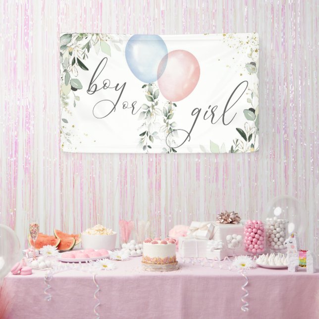  Gender Reveal Boy or Girl Blue Pink Ballons Banner (Party)