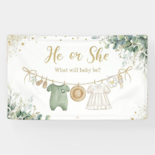 Gender Reveal Boy or Girl Feet Boho Sage Eucalypt Banner