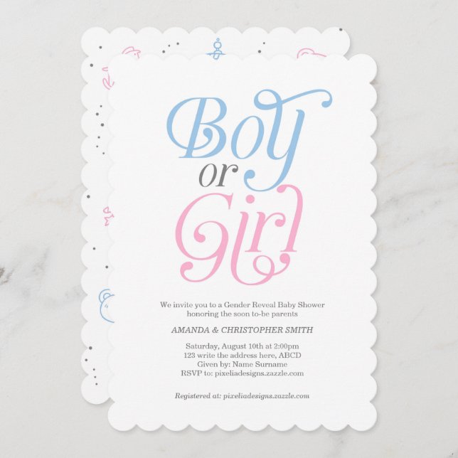 Gender Reveal, Boy or Girl, He or She, Modern Invitation (Front/Back)