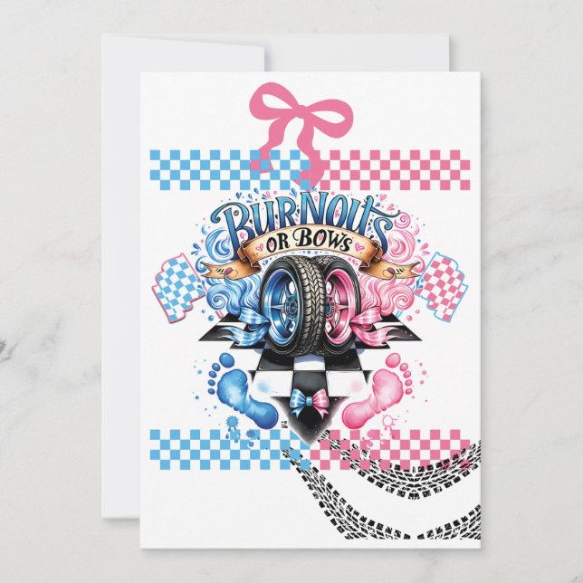 Gender Reveal Boy or Girl Party Cars Bows Invitation (Front)