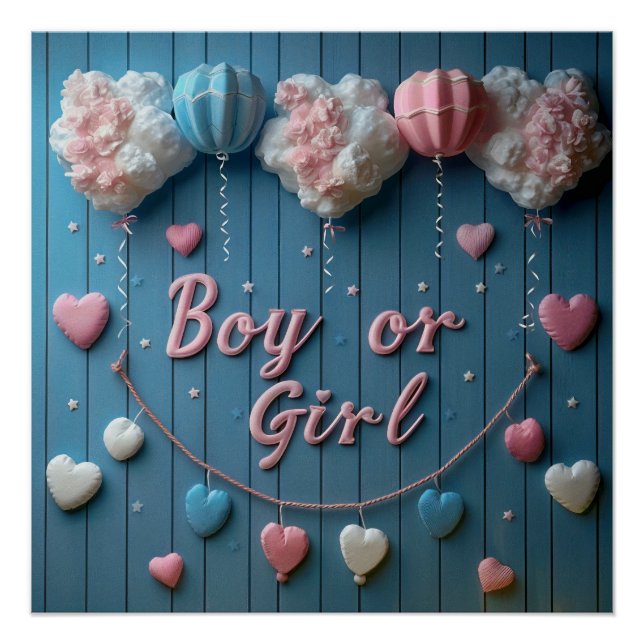 Gender Reveal Boy or Girl Pink and Blue Poster (Front)