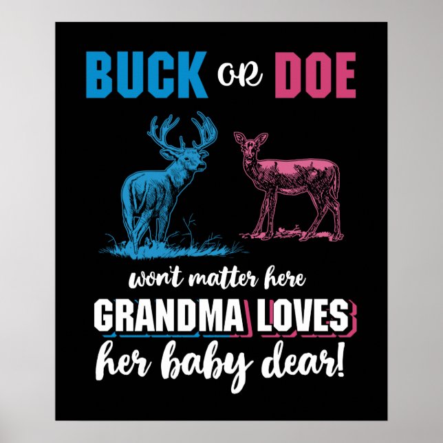Gender Reveal Buck or Doe Party Grandma Poster (Front)